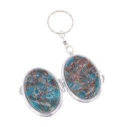 Складное зеркало брелок голубой апатит овальное