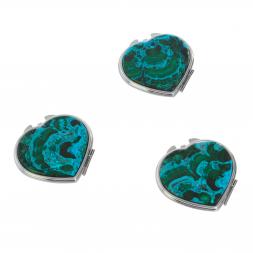 Зеркало карманное "Сердце" из малахита с хризоколлой цвет серебро