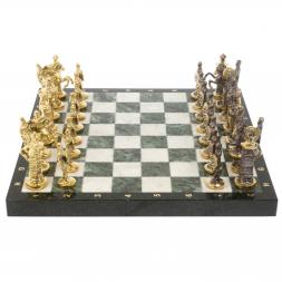 Шахматы "Богатыри" 40х40 см из мрамора и змеевика