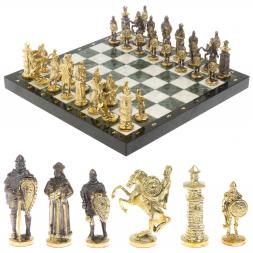 Шахматы "Богатыри" 40х40 см из мрамора и змеевика