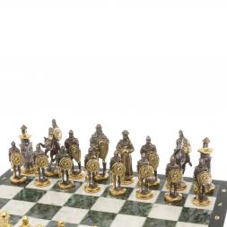 Шахматы "Богатыри" 40х40 см из мрамора и змеевика