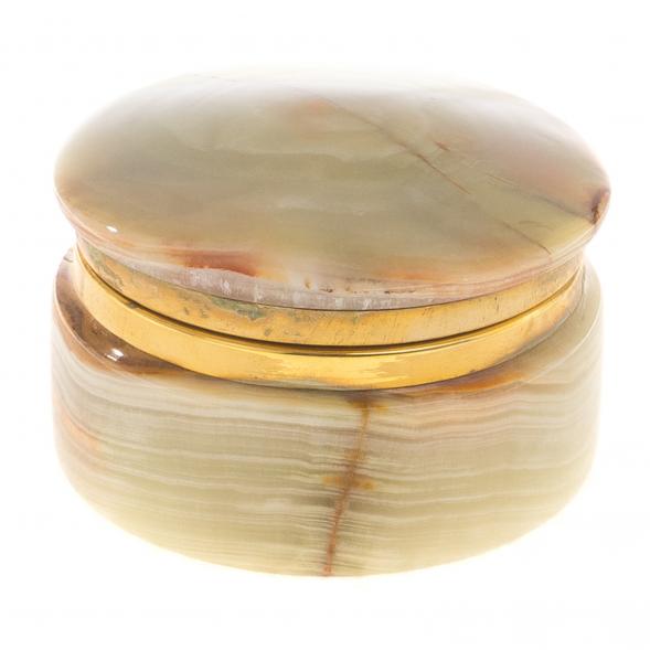 Шкатулка &amp;quot;Круглая&amp;quot; из оникса зелено-коричневая 7,6х5 см (3) 124643