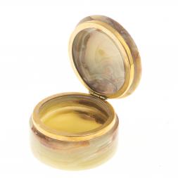 Шкатулка "Круглая" из оникса зелено-коричневая 7,6х5 см (3)