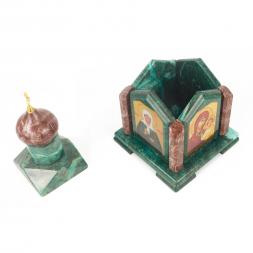 Шкатулка &amp;quot;Часовня&amp;quot; камень змеевик лемезит 14х14х25 см