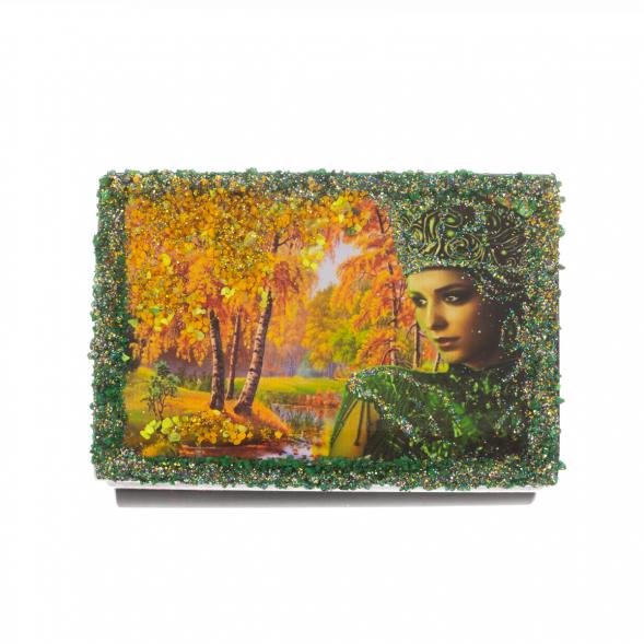 Шкатулка &amp;quot;Хозяйка медной горы. Осень&amp;quot; змеевик 10х6,5х6 см 128774