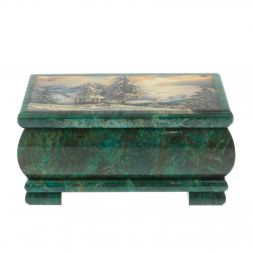 Шкатулка "Зима. Беседка" из змеевика 16х8х7,5 см