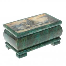 Шкатулка "Зима. Беседка" из змеевика 16х8х7,5 см