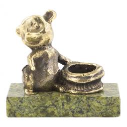 Статуэтка "Мышка с лукошком" из бронзы и змеевика