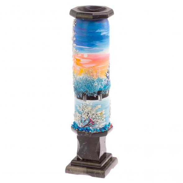 Каменная ваза &amp;quot;Зима&amp;quot; черный змеевик 8х8х29 см 125848