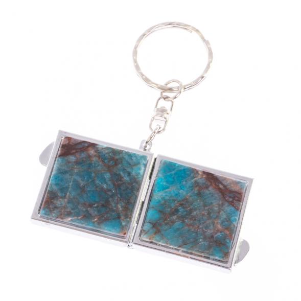Складное зеркало брелок голубой апатит квадратное 126605