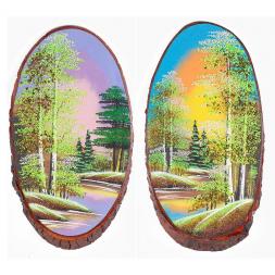 Панно на срезе дерева "Весна" вертикальное 55-60 см каменная крошка