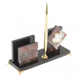 Настольная визитница с часами из камня креноид