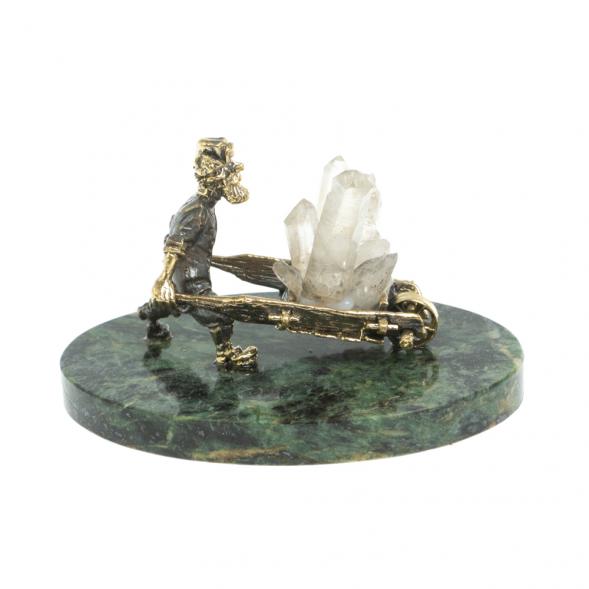 Статуэтка &amp;quot;Старатель с тачкой&amp;quot; из бронзы камень кварц 128323
