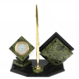 Визитница "Куб" с часами камень змеевик