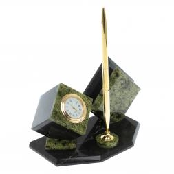 Визитница "Куб" с часами камень змеевик