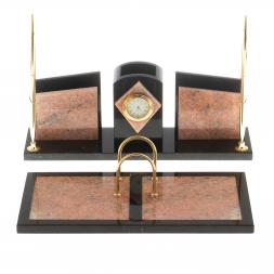 Письменный набор "Элегант" из розового мрамора с часами