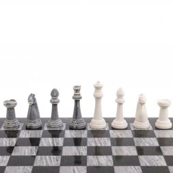 Шахматы "Стаунтон" из мрамолита 44х44 см серый мрамор / змеевик