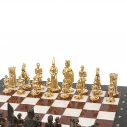 Шахматы из бронзы "Камелот" мрамор лемезит 40х40 см