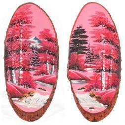 Панно на срезе дерева "Розовый закат" вертикальное 65-70 см каменная крошка