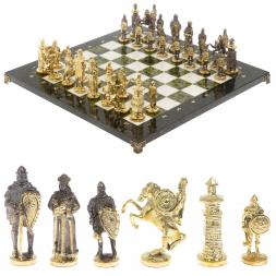 Шахматы подарочные "Богатыри" из мрамора и змеевика 44х44 см