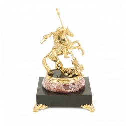 Статуэтка "Георгий Победоносец" фигурка из бронзы на подставке из камня креноид