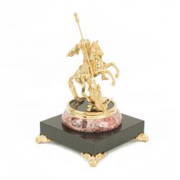 Статуэтка "Георгий Победоносец" фигурка из бронзы на подставке из камня креноид