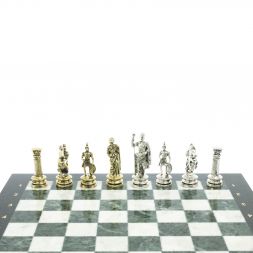 Шахматы "Древний Рим" доска 44х44 см из мрамора и змеевика
