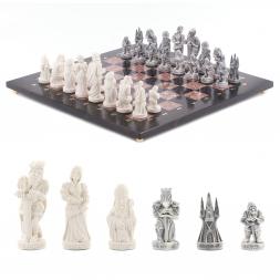 Шахматы настольные "Средневековье" 40х40 см камень лемезит змеевик