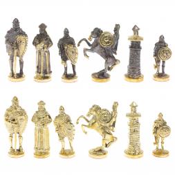 Шахматы подарочные "Богатыри" из змеевика и серого мрамора 44х44 см