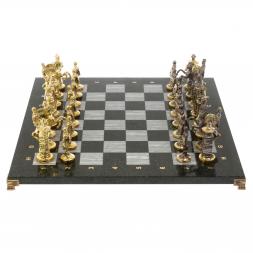 Шахматы подарочные "Богатыри" из змеевика и серого мрамора 44х44 см