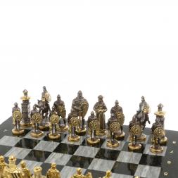 Шахматы подарочные "Богатыри" из змеевика и серого мрамора 44х44 см