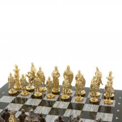 Шахматы подарочные "Богатыри" из змеевика и серого мрамора 44х44 см