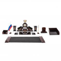 Письменный набор из лемезита "Герб РФ" с лотком для бумаг и ковриком
