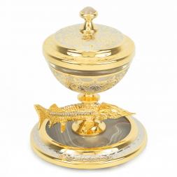 Икорница "Стерлядка" камень агат в подарочной упаковке Златоуст