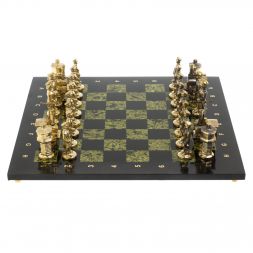 Бронзовые шахматы "Железнодорожники" доска 40х40 см змеевик