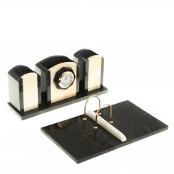 Настольный набор "Канцелярский" из мрамора с часами