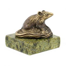 Статуэтка "Крыса на полене" бронза змеевик