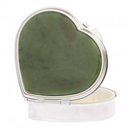 Таблетница "Сердце" на 3 отделения камень нефрит цвет серебро