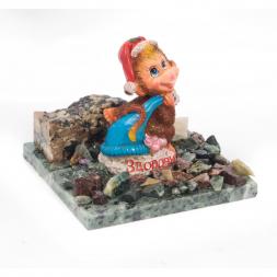 Сувенир "Обезьянка с синим мешком №4" змеевик