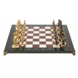 Шахматы "Средневековье" из мрамора и лемезита фигуры бронза 40х40 см