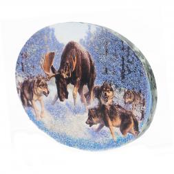 Панно из камня на подставке "Охота на лося" 19х3,5х13 см