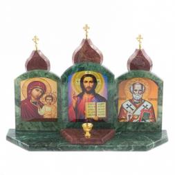 Икона с подсвечником Триптих змеевик лемезит 33,5х9,5х24 см