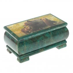 Шкатулка "Мишки"" из змеевика 16х8х7,5 см