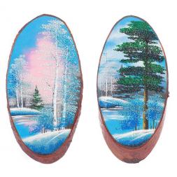 Панно на срезе дерева "Зима" вертикальное 90-95 см каменная крошка