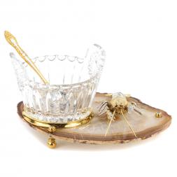 Икорница "Рак" агат бронза малая Златоуст