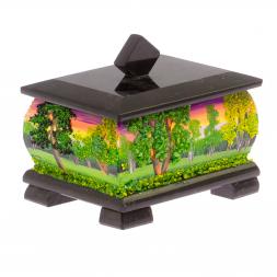 Шкатулка из черного змеевика &amp;quot;Летний пейзаж&amp;quot; 12х10х9,5 см