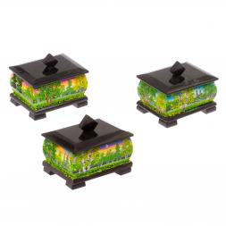 Шкатулка из черного змеевика &amp;quot;Летний пейзаж&amp;quot; 12х10х9,5 см