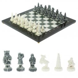 Шахматы "Северные народы" доска 40х40 см шабровский змеевик мрамор