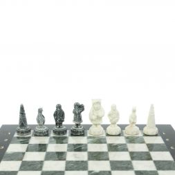 Шахматы "Северные народы" доска 40х40 см шабровский змеевик мрамор