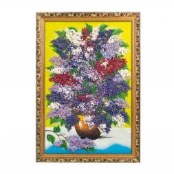 Картина из каменной крошки "Сирень в горшке" багет 49х69 см желтый фон